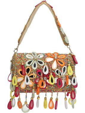 Multicolor Beaded Evening Clutch Bag with Floral Tassel, Stylish & Chic